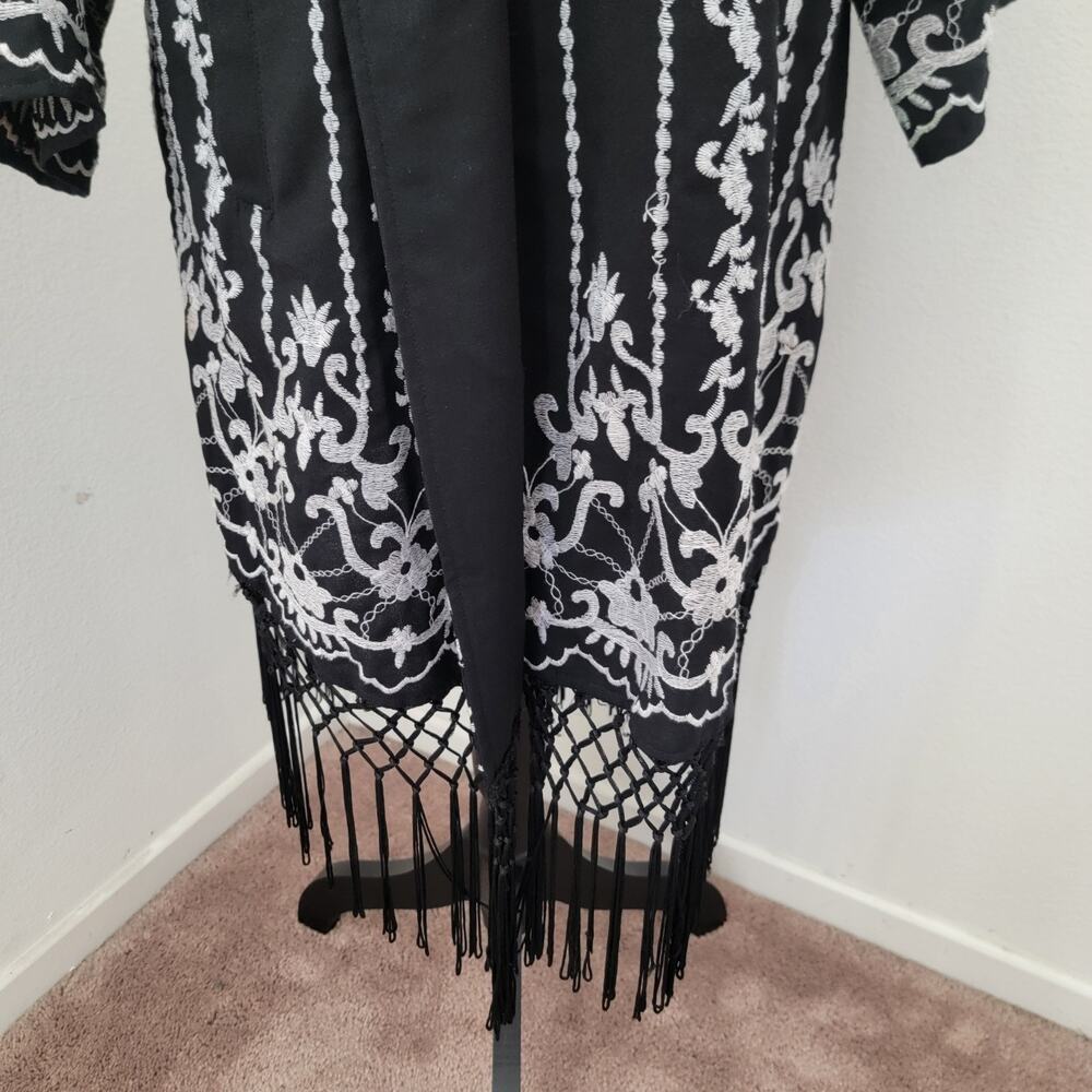 Topshop Kimono‎ Open Front Cardigan Embroidered Fringe Long Sleeve Witchy Sz 8 - Picture 5 of 15